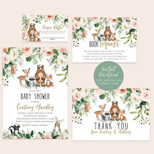 Woodland Girl Baby Shower Invitation, Baby Shower Bundle, Baby Shower Invitation, Books for Baby Card, Diaper Raffle, TEMPLETT, WLP-GSA 4276