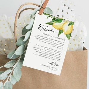 Lemon Wedding Welcome Card, Wedding Itinerary, Welcome Bag Card, Wedding Note Printable, Templett Itinerary Card, WLP-LEM 2951