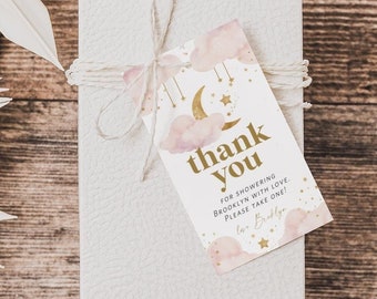 Over the Moon Shower Favor Thank You Tag, Printable Favor Tag Template, Floral Favour Tag, Edit with TEMPLETT, WLP-MOO 7614