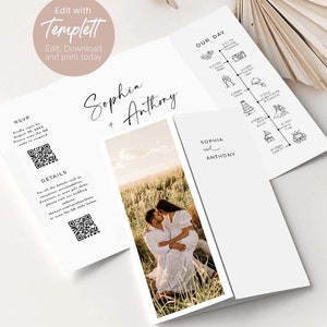 Gatefold Wedding Invitation Template, Minimalist Wedding Invitation, Folded Wedding Invitation Printable,Edit with TEMPLETT, WLP-LIN 8098