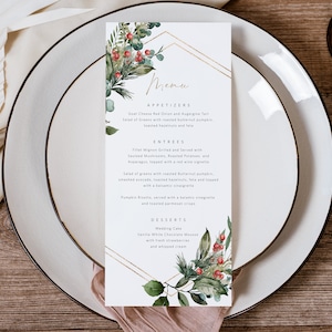 Christmas Menu Card, Holiday Menu Template, Instant Download, Printable Menu, 2 Sizes, Templett Menu Card, WLP-CHG 6780