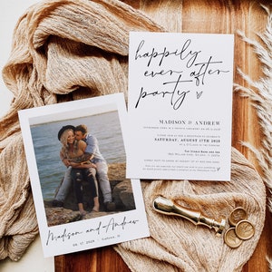 Happily Ever After Party, Elopement Announcement, Reception Invitation, Minimalist Wedding Elopment Invitation, WLP-SAL 7244