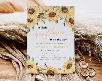 Sunflower Baby Shower Invitation, Fall Baby Shower Invitation Template, Sunflowers, Instant Download, Edit with TEMPLETT, WLP-WSU 5991