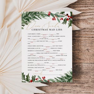 Christmas Mad Libs, Holiday Party Game, Christmas Story Mad Libs Card, Dear Santa Mad Libs, Edit with TEMPLETT, WLP-RHO 8073
