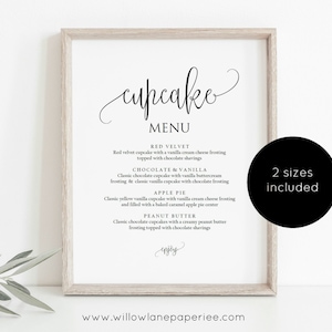 Cupcake Menu Sign, Editable Wedding Cupcake Sign Template, Wedding Dessert Sign, Cupcake Bar Sign, Edit with TEMPLETT, WLP-ELE 1402