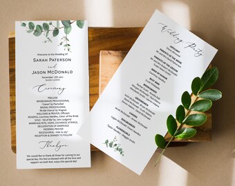 Eucalyptus Wedding Program, Printable Wedding Program, Burgundy Wedding Ceremony Program, Order of Events Template, TEMPLETT, WLP-EUU 4192