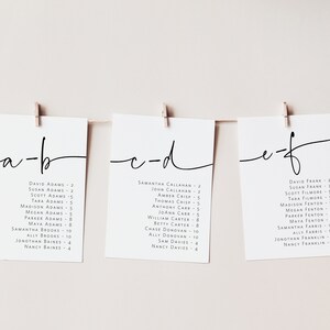 Minimalist Seating Chart Cards, Alphabet Seating Chart Wedding ...