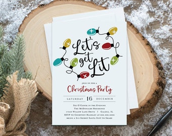 Christmas Invitation Printable, Let's Get Lit Christmas Invitation, Holiday Party Invitation, Instant Download,  TEMPLETT, WLP3795