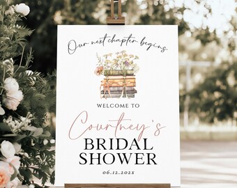 Our Next Chapter Begins Welcome Sign Poster, Storybook Bridal Shower Welcome Sign, Editable Poster Template,  TEMPLETT, WLP-WBO 8319