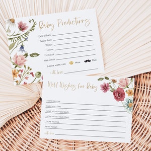 Wildflower Baby Shower Advice Card Printable, Floral Baby Predictions Card Template, Wishes for Baby Card, Edit with TEMPLETT, WLP-WIL 4704
