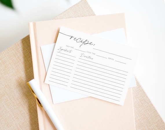 Minimalist Recipe Card Printable, Recipe Card Template, Diy Recipe Card, Modern Recipe Card, Edit with TEMPLETT, WLP-PRI 2766