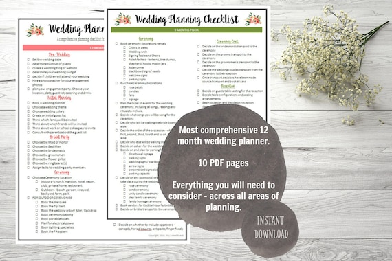 ultimate 12 month wedding planning checklist pdf digital etsy 12 month wedding checklist