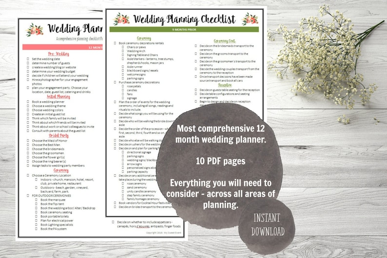 ultimate 12 month wedding planning checklist pdf digital etsy