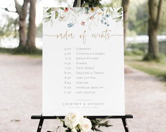 Wedding Order of Events Poster, Wildflower Wedding Poster Template, Order of Events Sign, Edit with TEMPLETT, WLP-DUT 5633
