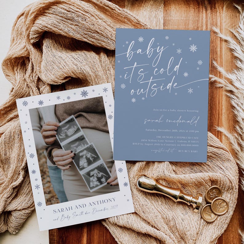 Winter Baby Shower Invitation, Baby It's Cold Outside Invitation, Modern Blue Baby Shower, Winter Wonderland Invite, TEMPLETT, WLP-WWL 7766 bild 3
