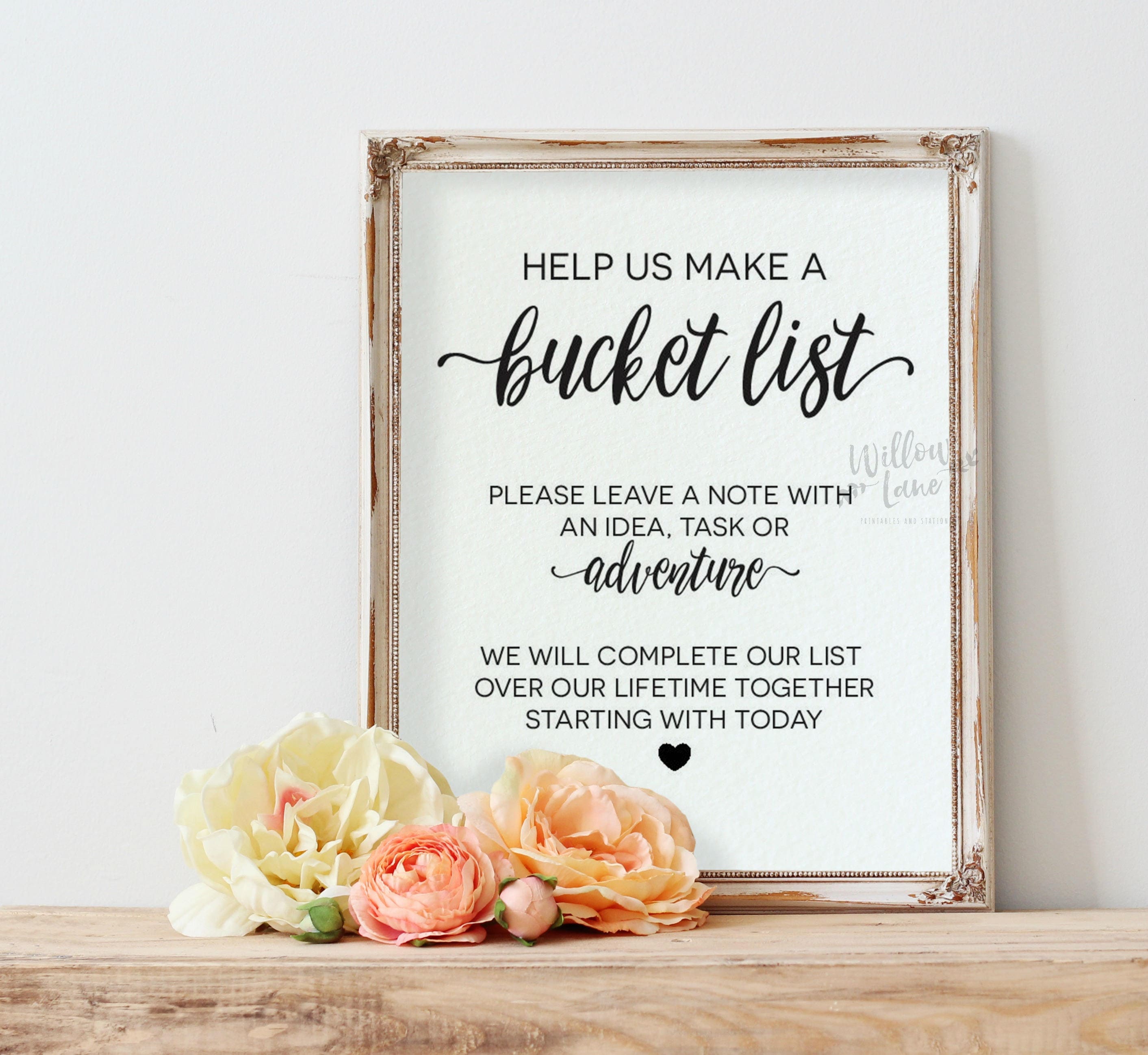 Wedding Bucket List Sign 8x10 Bucket List Printable Etsy