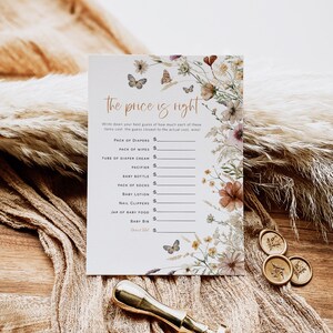 Butterfly Price is Right Game, Baby Shower Game, Printable The Price is Right, Floral Baby Printable Game, TEMPLETT, WLP-FBU 7073