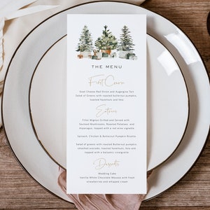 Tarjeta de menú navideño, plantilla de menú navideño, descarga instantánea, menú imprimible, 2 tamaños, tarjeta de menú Templett, WLP-GTR 5163
