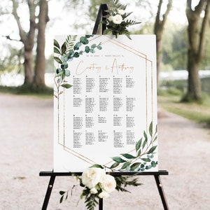Greenery Seating chart, Wedding Seating Chart, Alphabetical Seating Chart, Wedding Poster, Geometric, Edit with TEMPLETT, WLP-GBR 4215