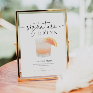 Signature Drink Sign Template, Editable Signature Drinks, Single Signature Cocktail Sign, Wedding Bar Menu Sign, TEMPLETT, WLP-PAL 5179