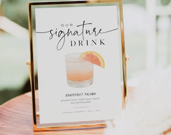 Signature Drink Sign Template, Editable Signature Drinks, Single Signature Cocktail Sign, Wedding Bar Menu Sign, TEMPLETT, WLP-PAL 5179