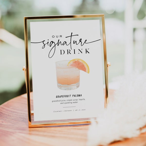 Signature Drink Sign Template, Editable Signature Drinks, Single Signature Cocktail Sign, Wedding Bar Menu Sign, TEMPLETT, WLP-PAL 5179