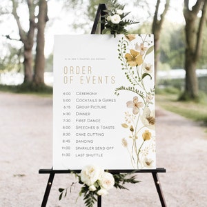 Wildflower Wedding Order of Events Poster, Floral Wedding Poster Template, Order of Events Sign, Edit with TEMPLETT, WLP-GWI 5105