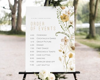Wildflower Wedding Order of Events Poster, Floral Wedding Poster Template, Order of Events Sign, Edit with TEMPLETT, WLP-GWI 5105
