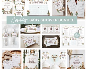 Little Cowboy Baby Invitation Bundle, Western Baby Shower Invitation + Games, Wild West Baby Shower Decorations Set, TEMPLETT, WLP-BCO 8113