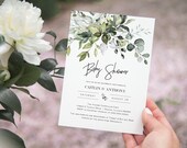 Greenery Baby Shower Invitation, Baby Invitation Template, Editable Baby Shower Invitation Printable, WLP-HER 3368 , Templett