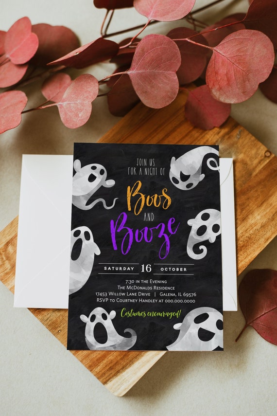 Adult Halloween Boos and Booze Invitation, Halloween Party Invitation, Boos and Brews, Adult Costume Party Invite, TEMPLETT, WLP-HAL 3641