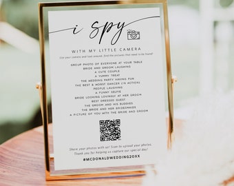 I Spy Wedding Game, Minimalist, Reception Game, Wedding Photo Hunt Game, Wedding QR Code, Fun Games, Edit with Templett, WLP-LIN 7472