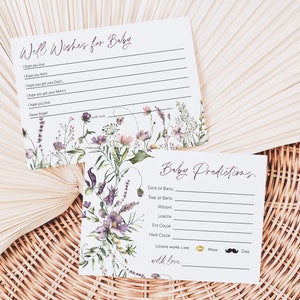 Tarjeta de predicciones de flores silvestres, tarjeta de buenos deseos para bebés morados, conjunto de tarjetas de consejos para bebés, flores silvestres, editar con TEMPLETT, WLP-PWI 5562