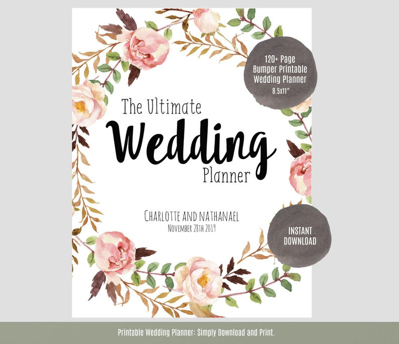 Wedding Planner, Printable Wedding Planner, Wedding Binder, DIY planning organizer, 8.5x11 Instant Download PDF image 1