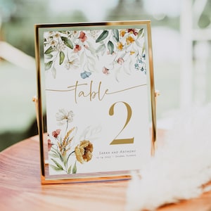 Números de mesa de boda de flores silvestres, números de mesa florales, números de mesa Templett, números de mesa de recepción, 5x7, 4x6, WLP-DUT 5123