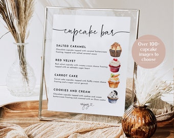 Cupcake Menu Sign, Editable Wedding Cupcake Sign Template, Wedding Dessert Sign, Cupcake Flavors Sign, Edit with TEMPLETT, WLP-PAL 7337