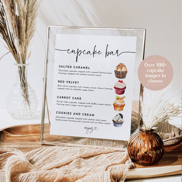 Cupcake Menu Sign, Editable Wedding Cupcake Sign Template, Wedding Dessert Sign, Cupcake Flavors Sign, Edit with TEMPLETT, WLP-PAL 7337
