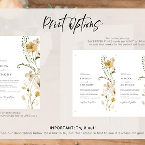 Boho Wedding Invitation Suite, Wildflower Wedding Invitation, Printable Wedding Invitation, Instant Download, TEMPLETT, WLP-GWI 4373 zdjęcie 5