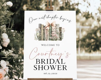 Our Next Chapter Begins Welcome Sign Poster, Storybook Bridal Shower Welcome Sign, Editable Poster Template,  TEMPLETT, WLP-WBO 8318