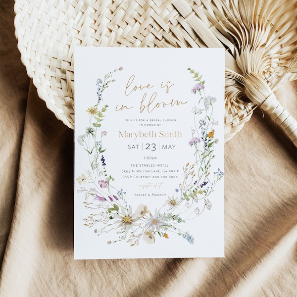 Boho Bridal Shower Invitation, Love is in Bloom Invitation, Wildflower Bridal Shower Invitation, Edit with TEMPLETT, WLP-PRW 5276