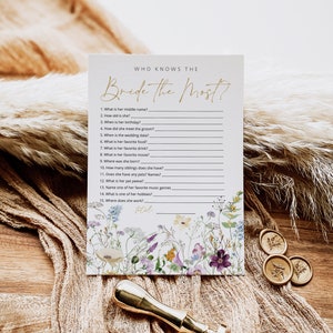 Wildflower Who knows the Bride the Most Game, Floral Bridal Shower Game, Printable How well do you know the Bride?,  TEMPLETT, WLP-PRW 5323
