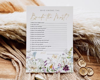 Wildflower Who knows the Bride the Most Game, Floral Bridal Shower Game, Printable How well do you know the Bride?,  TEMPLETT, WLP-PRW 5323