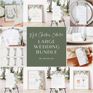 Christmas Wedding Bundle, Editable Wedding Templates, 100% Editable Text, Holiday Wedding Signage Bundle, Edit with TEMPLETT, WLP-HCH 7483