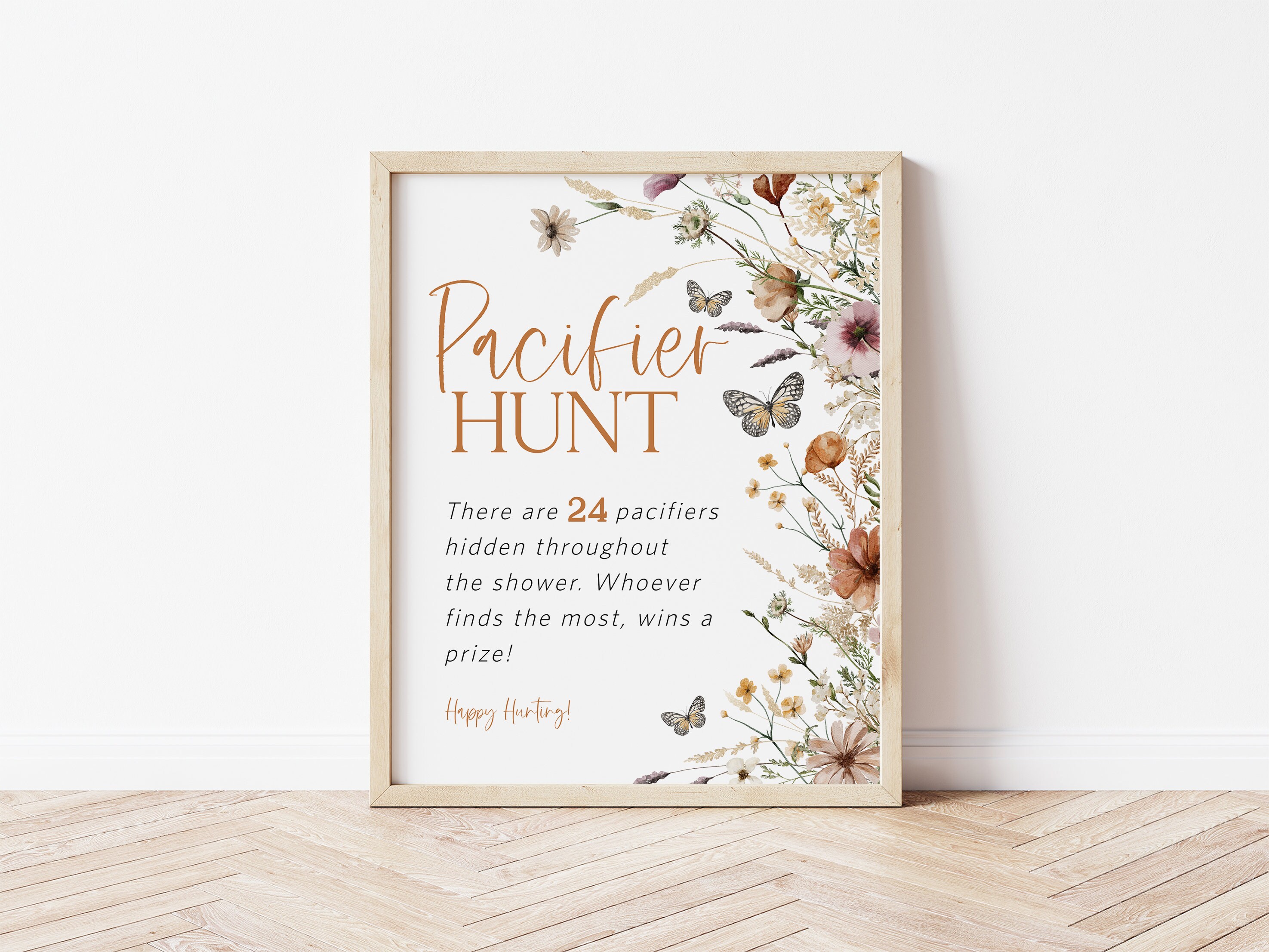 Butterfly Pacifier Hunt Game, Baby Shower Sign, Floral Pacifier Hunt ...