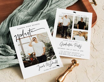 Graduation Party Invitation Template, Graduation Announcement, Modern Graduation Invite, Graduation Photo Card, Edit TEMPLETT, WLP-GRA 8241