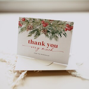 Kerst dank u kaartsjabloon, dank u kaart afdrukbaar, dank u kaart, vakantie dank u, bewerken met TEMPLETT, WLP-JOL 7430