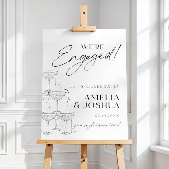 We're Engaged Welcome Sign, Engagement Party Welcome Poster, Champagne Engagement Party Sign, Edit with TEMPLETT, WLP-SAL 8486