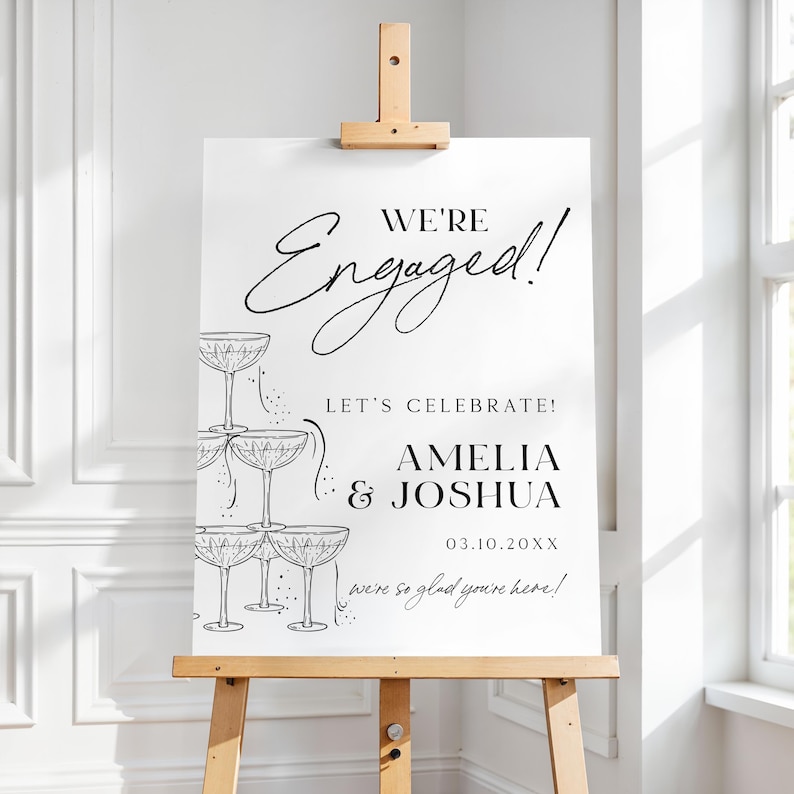 We're Engaged Welcome Sign, Engagement Party Welcome Poster, Champagne Engagement Party Sign, Edit with the editing website, TEMPLETT.