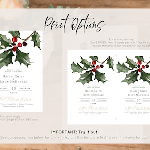 Christmas Holly Wedding Invitation Template, Wedding Invitation, Holiday Wedding Invitation Printable,Edit with TEMPLETT, WLP-RHO 4251 image 4