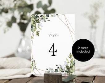 Geometric Table Numbers, Printable Table Numbers, Greenery Table Numbers, Edit with TEMPLETT, Reception Table Numbers, WLP-GGE 1527